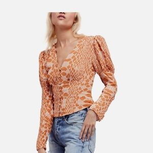 Free People Orange Patterned Blouse